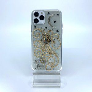 iPhone 11 Pro case. Protective PC material. Handmade. Gold and silver rhinestone